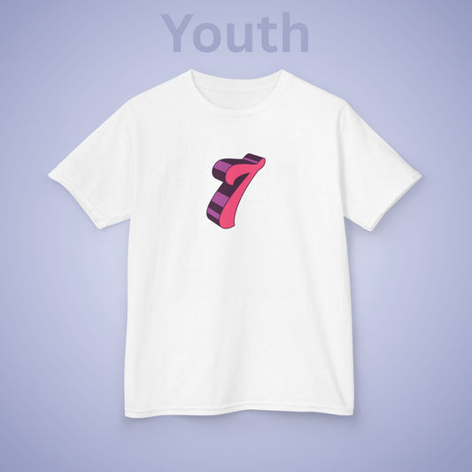 Pink Word Art 7 Tee Fun Trending Kids Cotton T Shirt Six Seven Youth