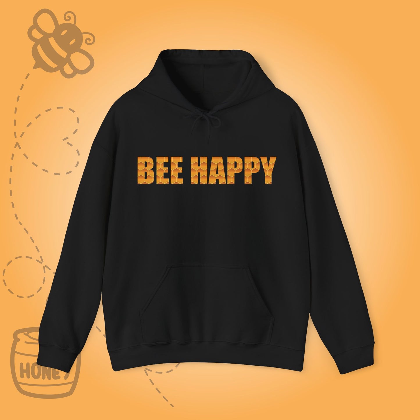 Bee Happy Sweet As Honey  Honeycomb Word Art Design Hoodie Sweatshirt