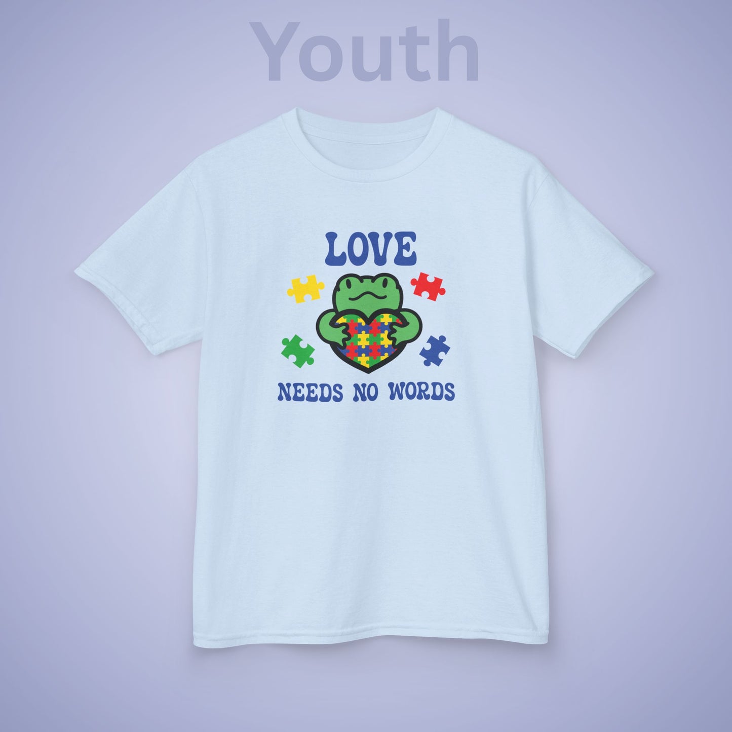 Love Needs No Words Frog Graphic Autism Awareness Cotton Youth T Shirt