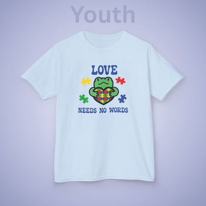 Love Needs No Words Frog Graphic Autism Awareness Cotton Youth T Shirt