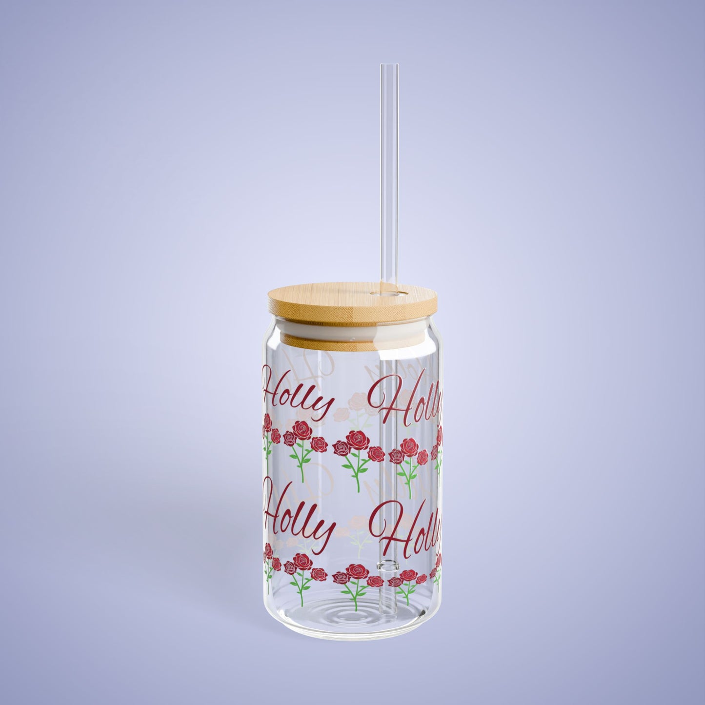 June Birthday Roses Floral Personalized Sipper Glass Bamboo Lid