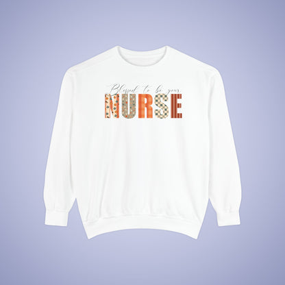 Blessed to be Your Nurse White Thanksgiving Patterned Word Art Comfort Sweatshirt Unisex
