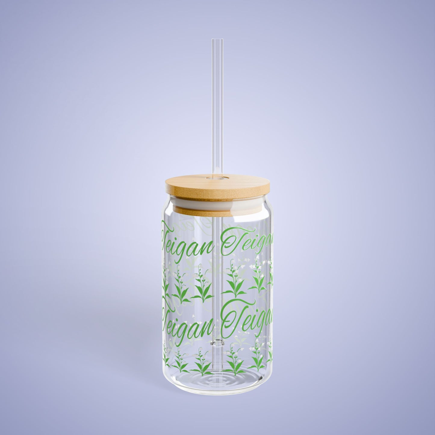 May Birthday Lily of the Valley Floral Personalized Sipper Glass Bamboo Lid