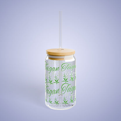 May Birthday Lily of the Valley Floral Personalized Sipper Glass Bamboo Lid
