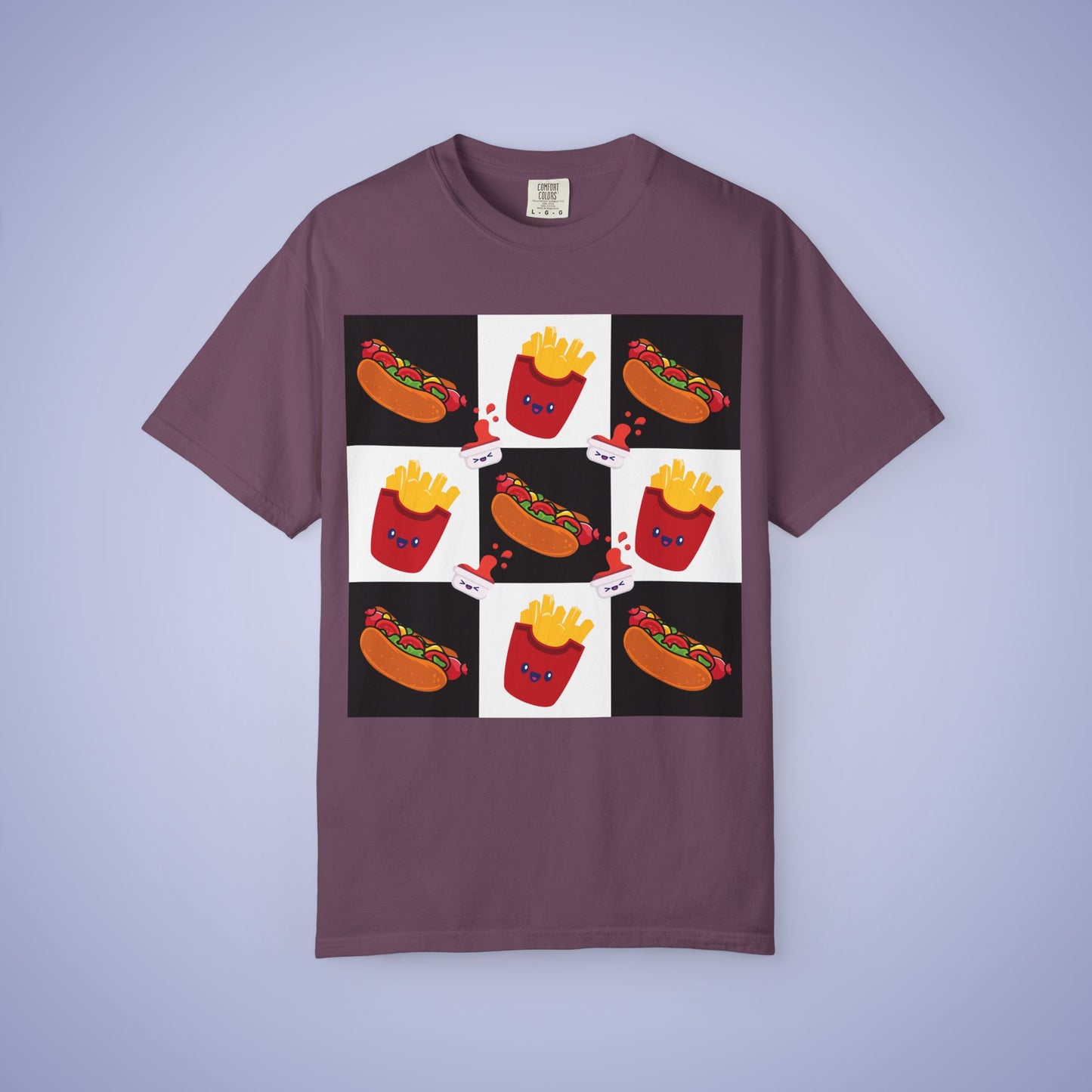 Hot Dog and Chips Lover Grid Art Comfort Colors T Shirt Unisex