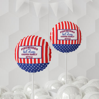 Fireworks and Hot Dogs Personalized Patriotic July 4th Home Decor Party Round Balloon USA Flag