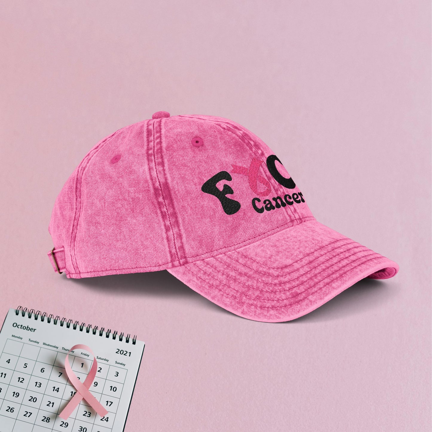 Fuck Cancer Embroidered Breast Cancer Awareness Unisex Distressed Cap Gift Pink