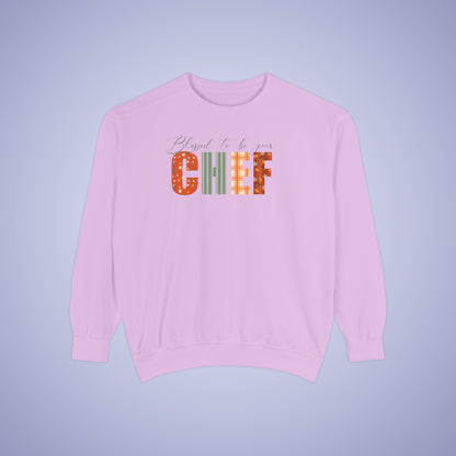Blessed to be Your Chef White Thanksgiving Patterned Word Art Comfort Sweatshirt Unisex