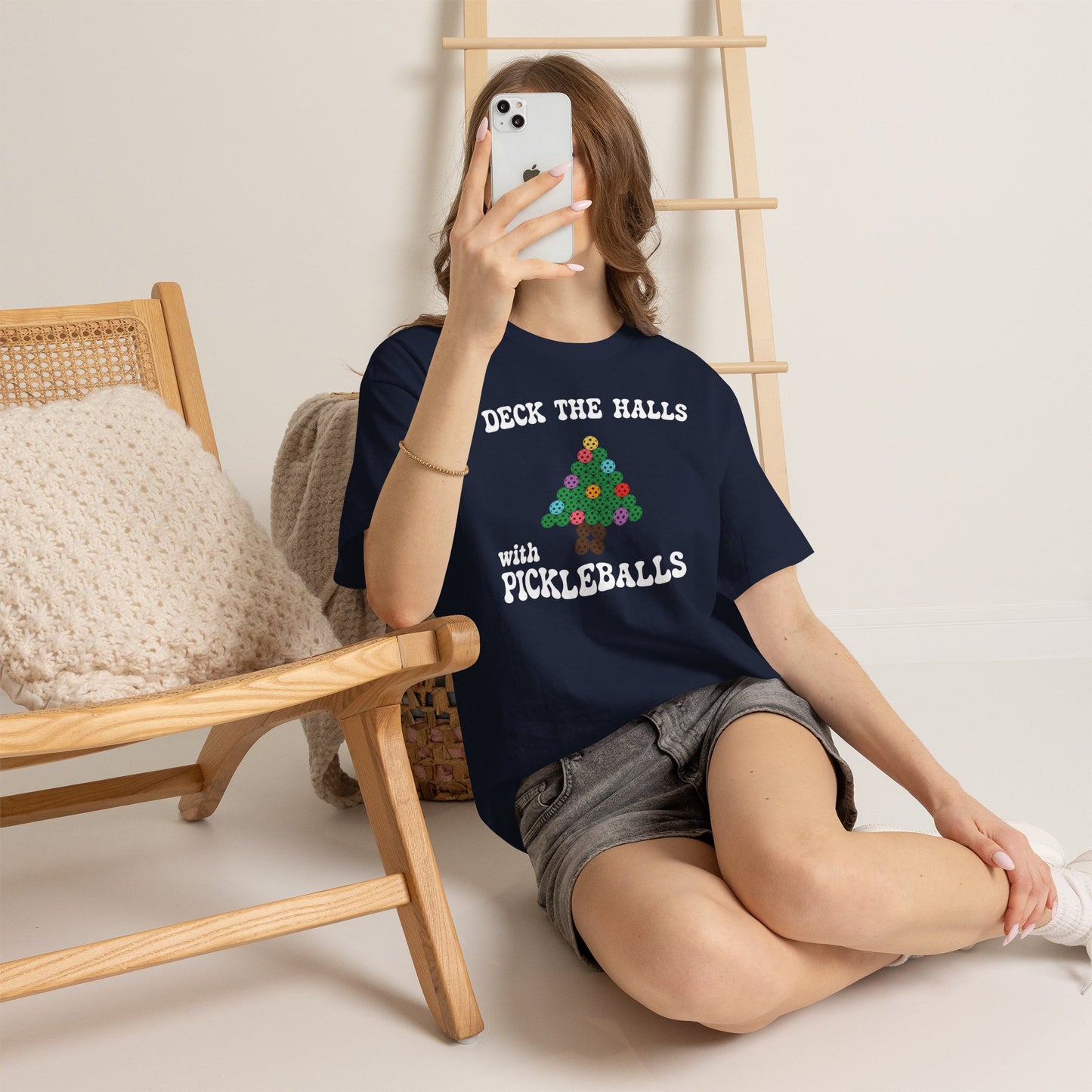 Deck the Halls with Pickleballs T Shirt Green Graphic Design Christmas Pickleball Gift