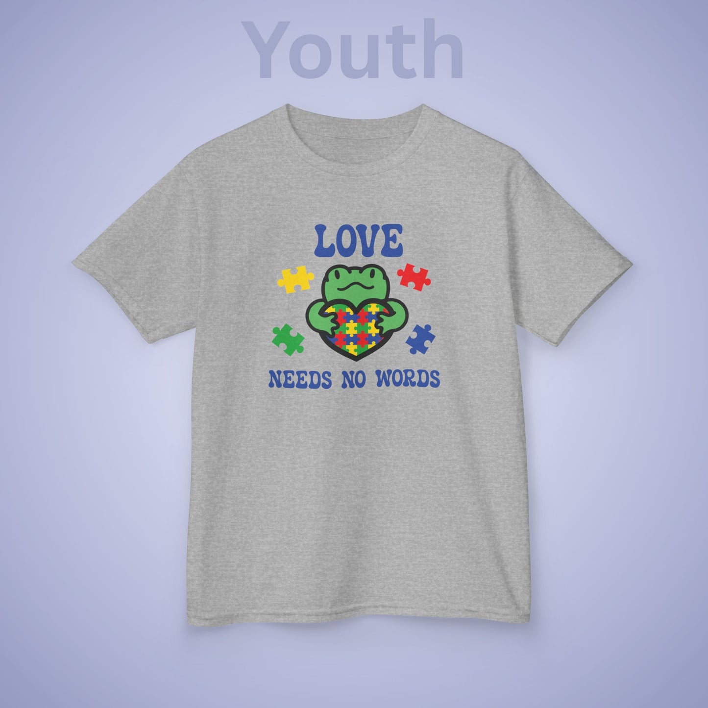 Love Needs No Words Frog Graphic Autism Awareness Cotton Youth T Shirt