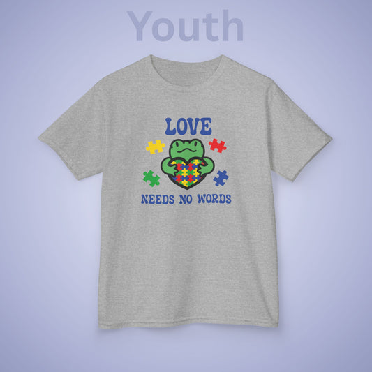 Love Needs No Words Frog Graphic Autism Awareness Cotton Youth T Shirt