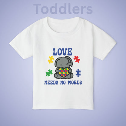 Love Needs No Words Elephant Graphic Autism Awareness Cotton Toddler T Shirt