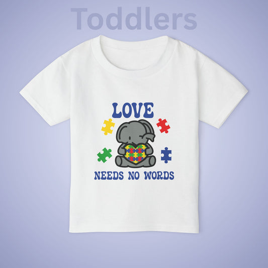 Love Needs No Words Elephant Graphic Autism Awareness Cotton Toddler T Shirt