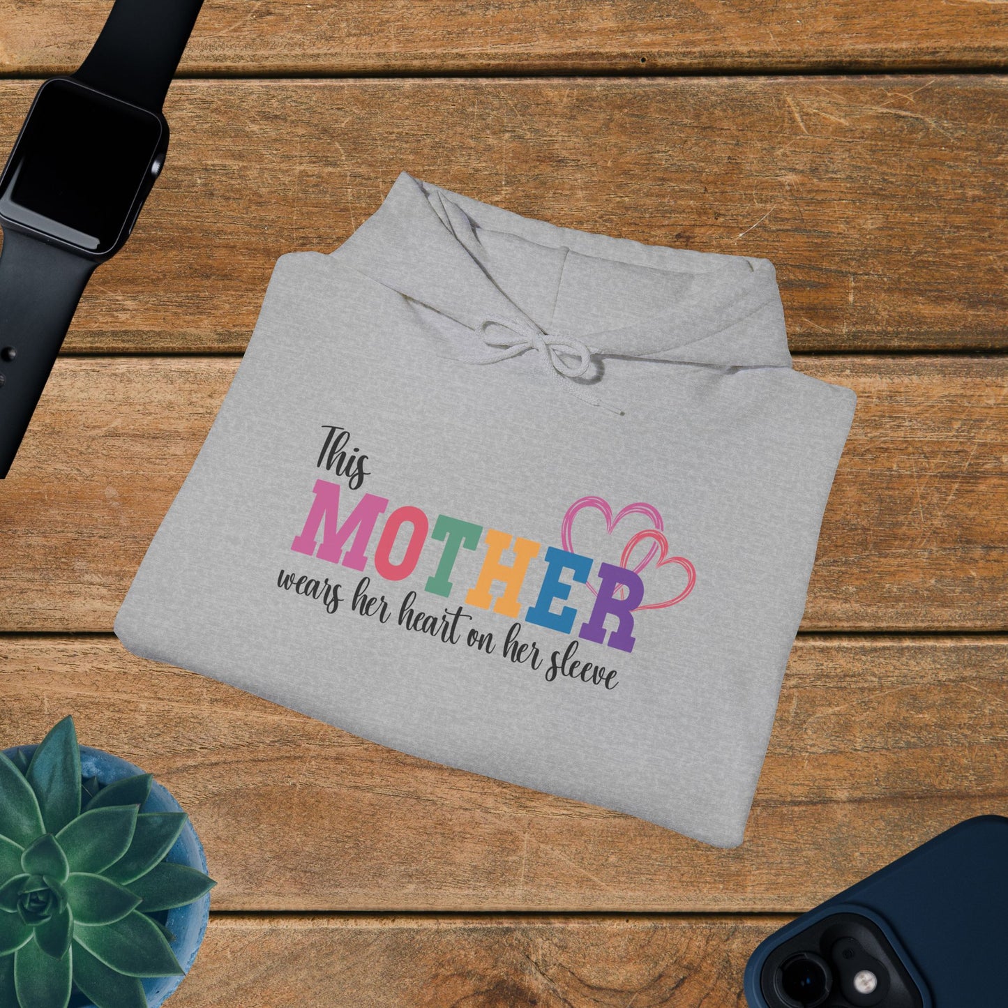 This Mother Wears Her Heart on Her Sleeve Personalized Mothers Day Gift Hoodie Sweatshirt