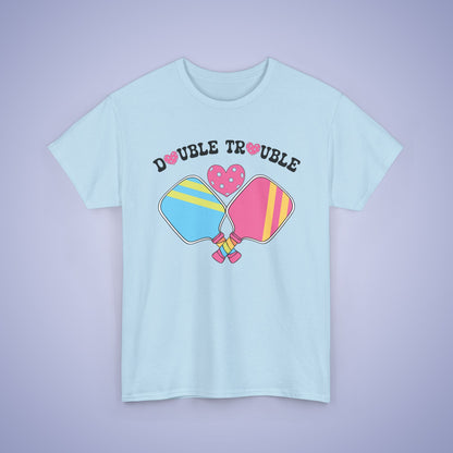Double Trouble Pickleball T Shirt Retro Couple Matching Pink Graphic Design