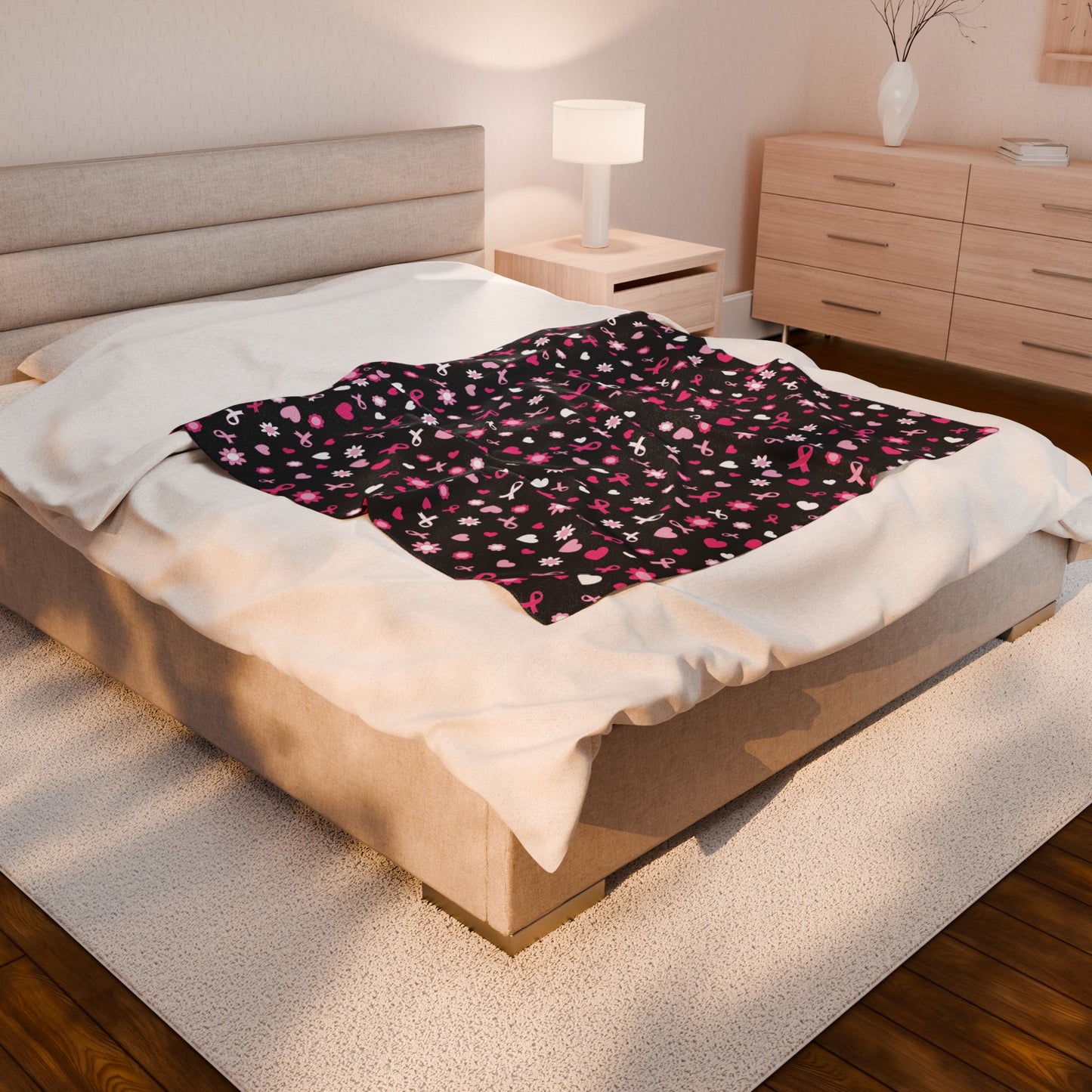 Breast Cancer Awareness Black Velveteen Plush Blanket 3 Sizes Chemotherapy Gift
