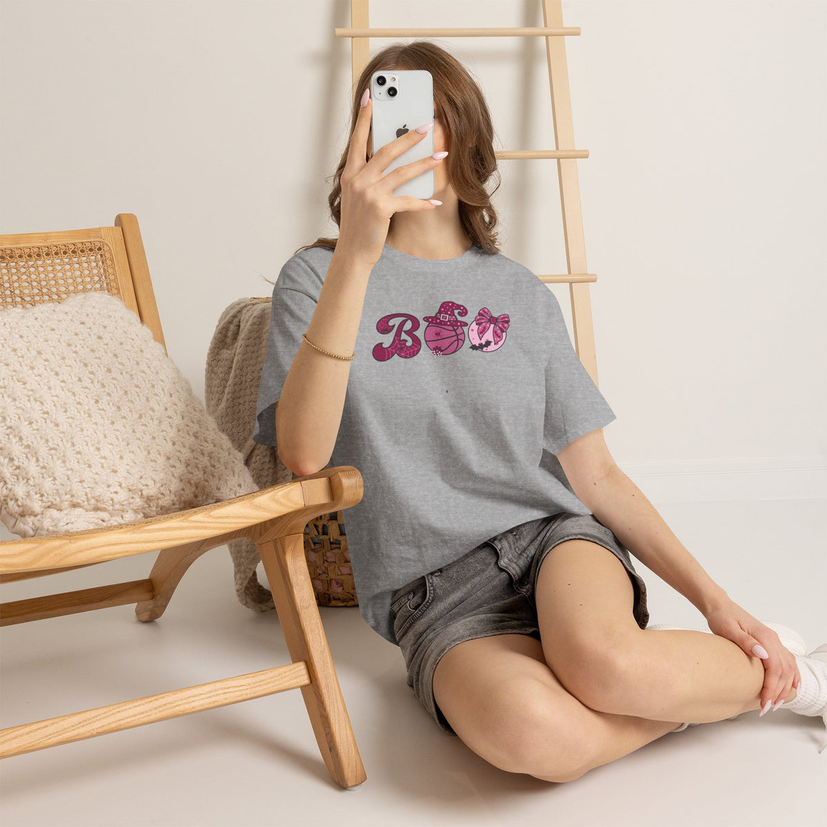 Basketball BOO T-Shirt | Girly Coquette Halloween Design