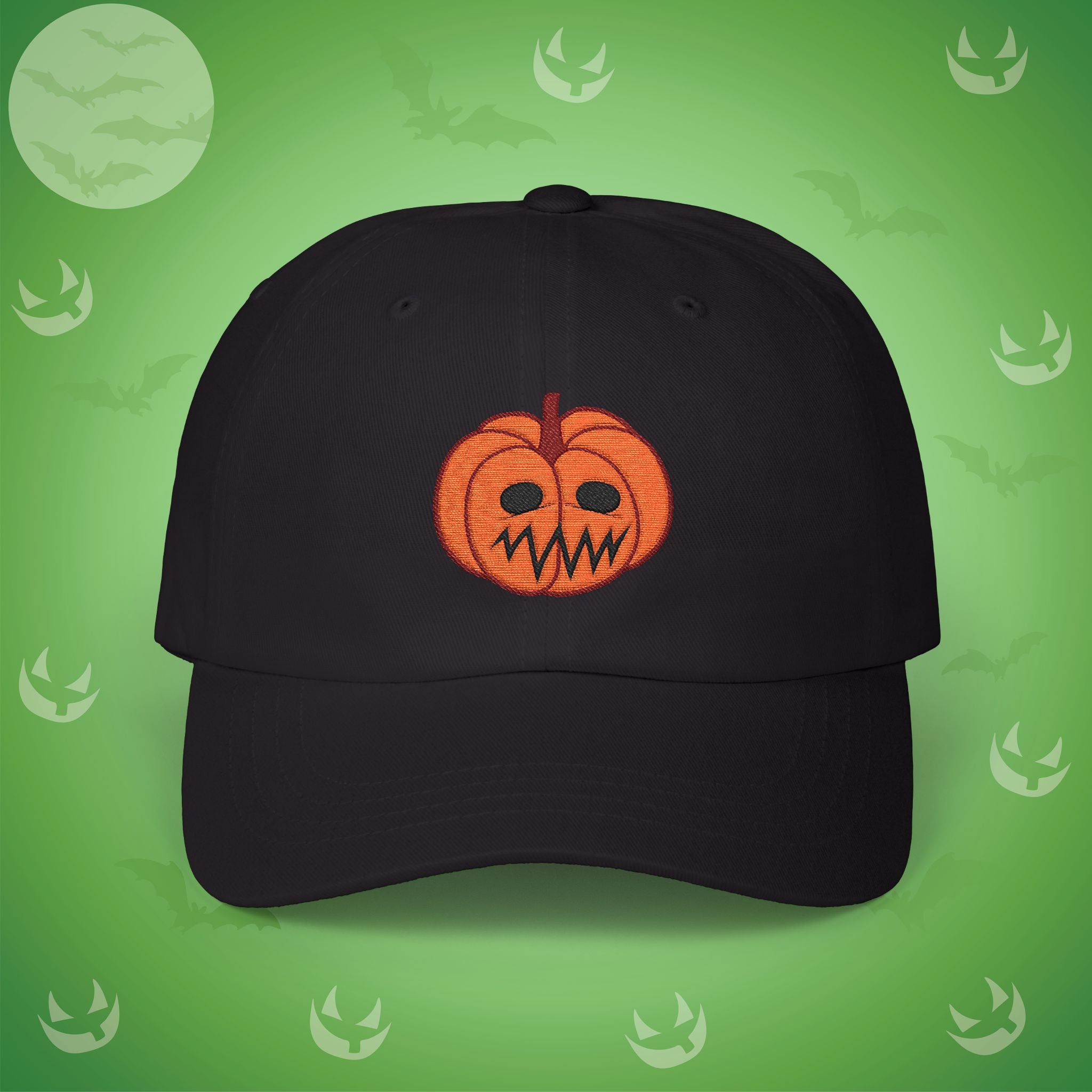 Embroidered Jackolantern Worried Face Halloween Pumpkin Dad Cap Unisex