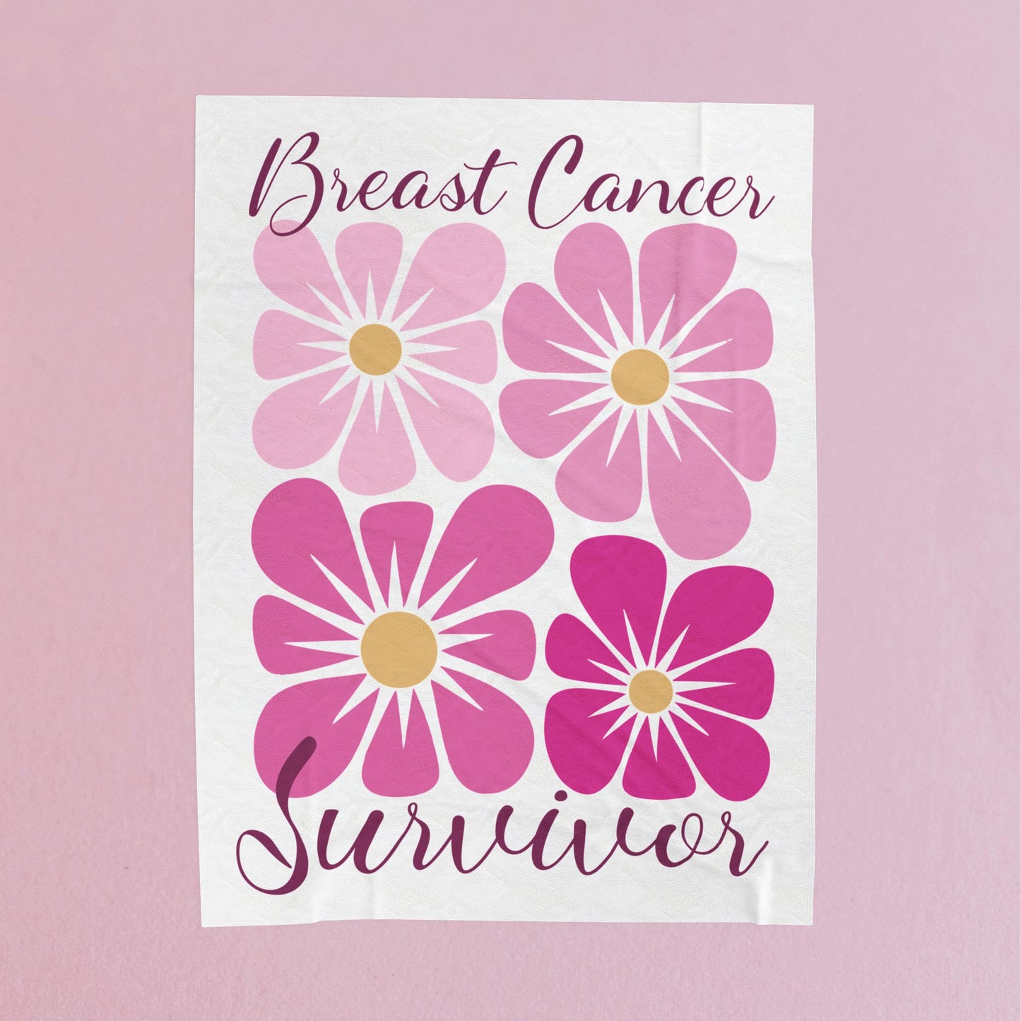 Breast Cancer Survivor Boho Floral White Velveteen Plush Blanket 3 Sizes Chemotherapy Gift