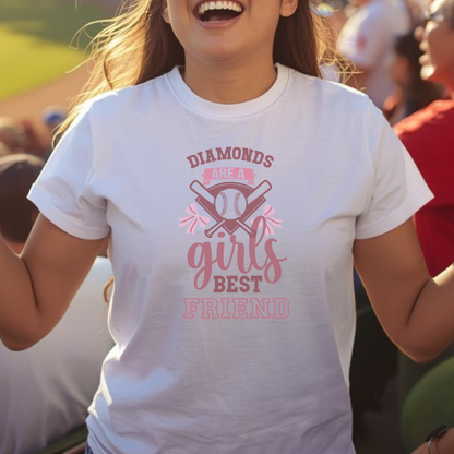 Diamonds Are a Girls Best Friend Baseball Coquette Bow Pink Graphic Sports Unisex T Shirt