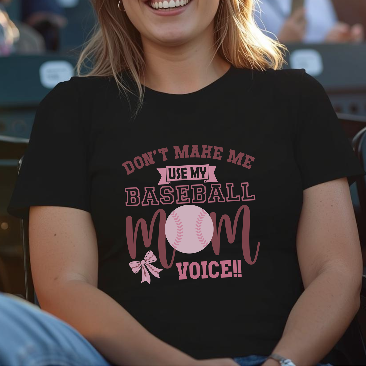 Don't Make Me Use My Baseball Mom Voice Coquette Bow Pink Graphic Funny Unisex T Shirt