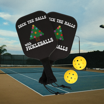 Deck the Halls with Pickleballs Christmas | Pickleball Paddle Set Black