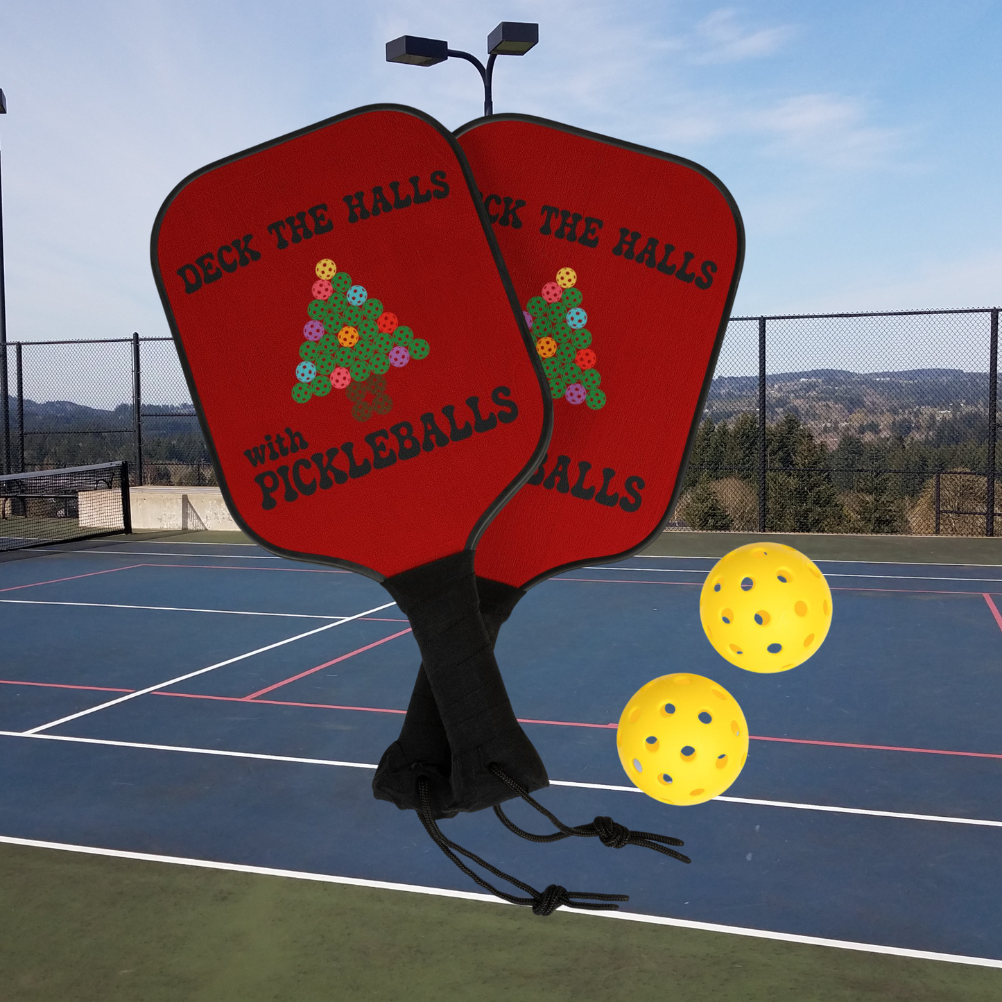 Deck the Halls with Pickleballs Christmas | Pickleball Paddle Set Red