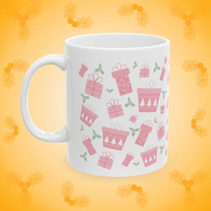 Pink Christmas Presents and Holly Mug