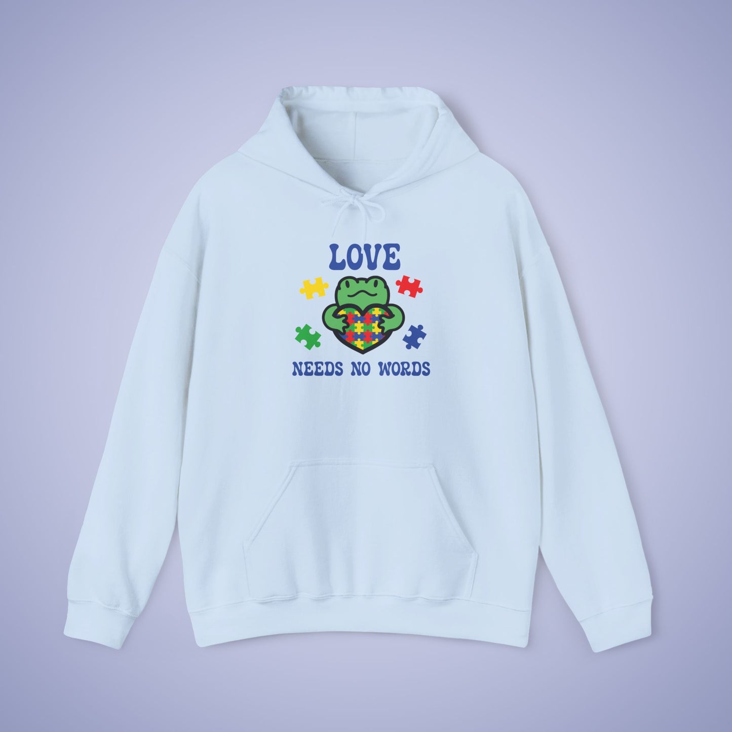 Love Needs No Words Frog Lover Graphic Autism Awareness Hoodie Unisex