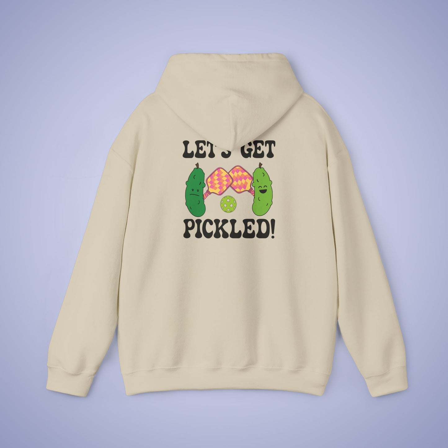 Lets Get Pickled Funny Alcohol Drinking Pickleball Hoodie Black Graphic Design