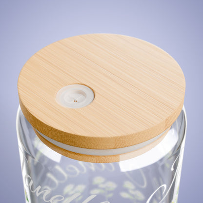 April Birthday DaisyFloral Personalized Sipper Glass Bamboo Lid