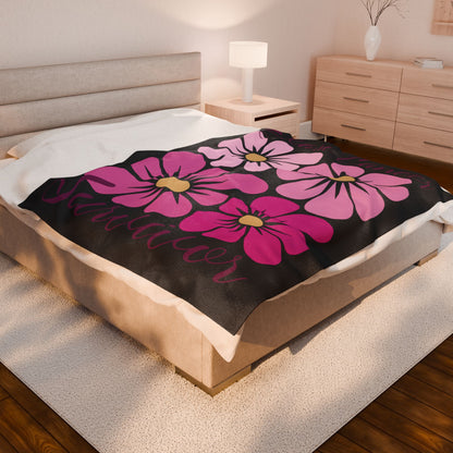 Breast Cancer Survivor Boho Floral Black Velveteen Plush Blanket 3 Sizes Chemotherapy Gift