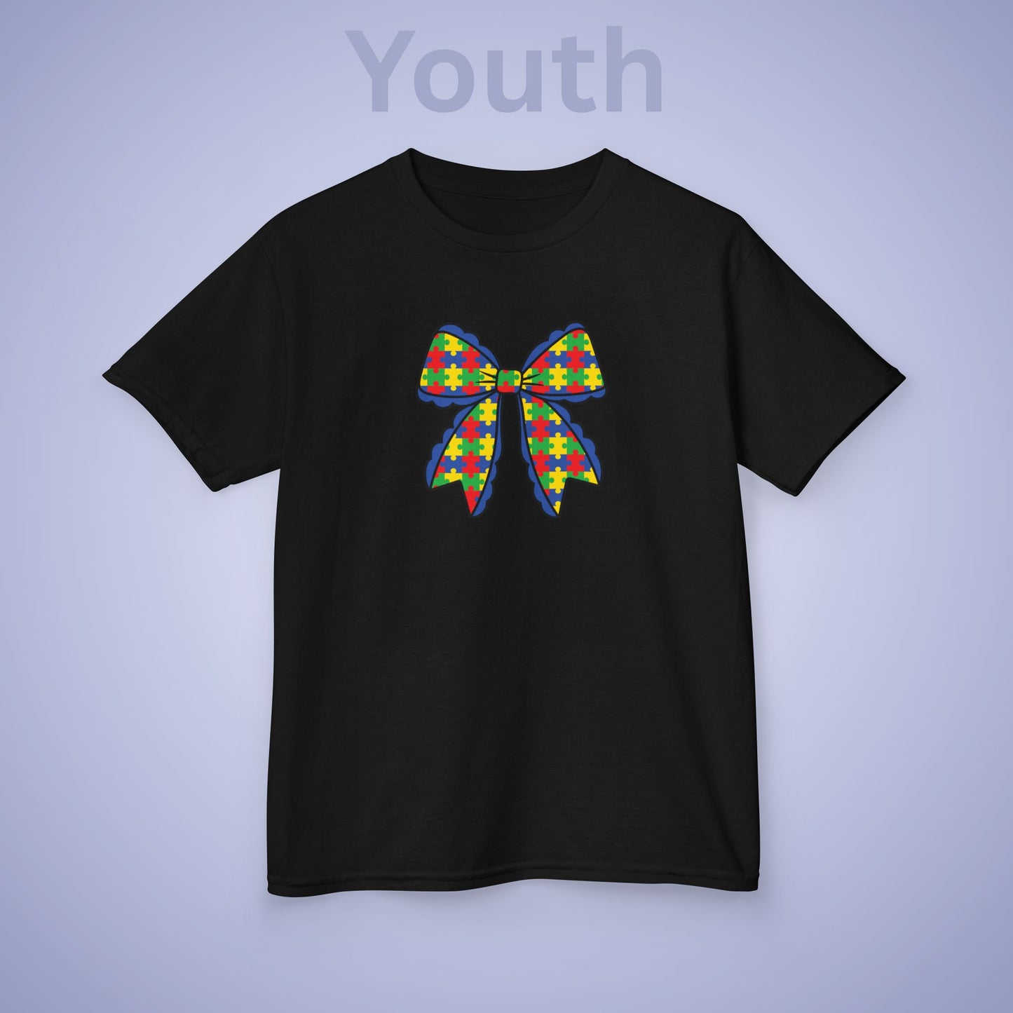 Coquette Puzzle Piece Bow Graphic Autism Awareness Cotton Youth T Shirt