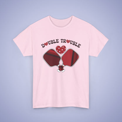 Double Trouble Pickleball T Shirt Retro Couple Matching Red and White Graphic Design