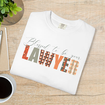 Blessed to be Your Lawyer White Thanksgiving Patterned Word Art Comfort T Shirt Unisex