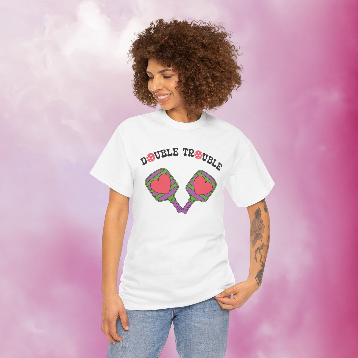 Double Trouble Pickleball Couple Team Tee Graphic Design T Shirt
