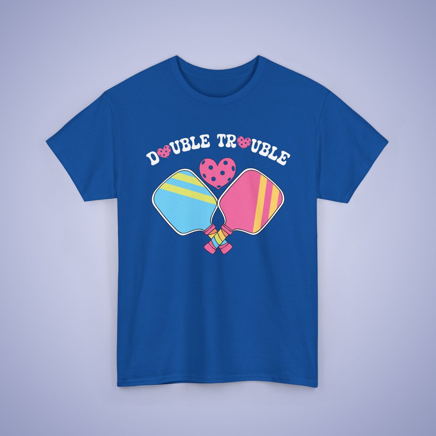 Double Trouble Pickleball T Shirt Retro Couple Matching Pink and Purple Graphic Design