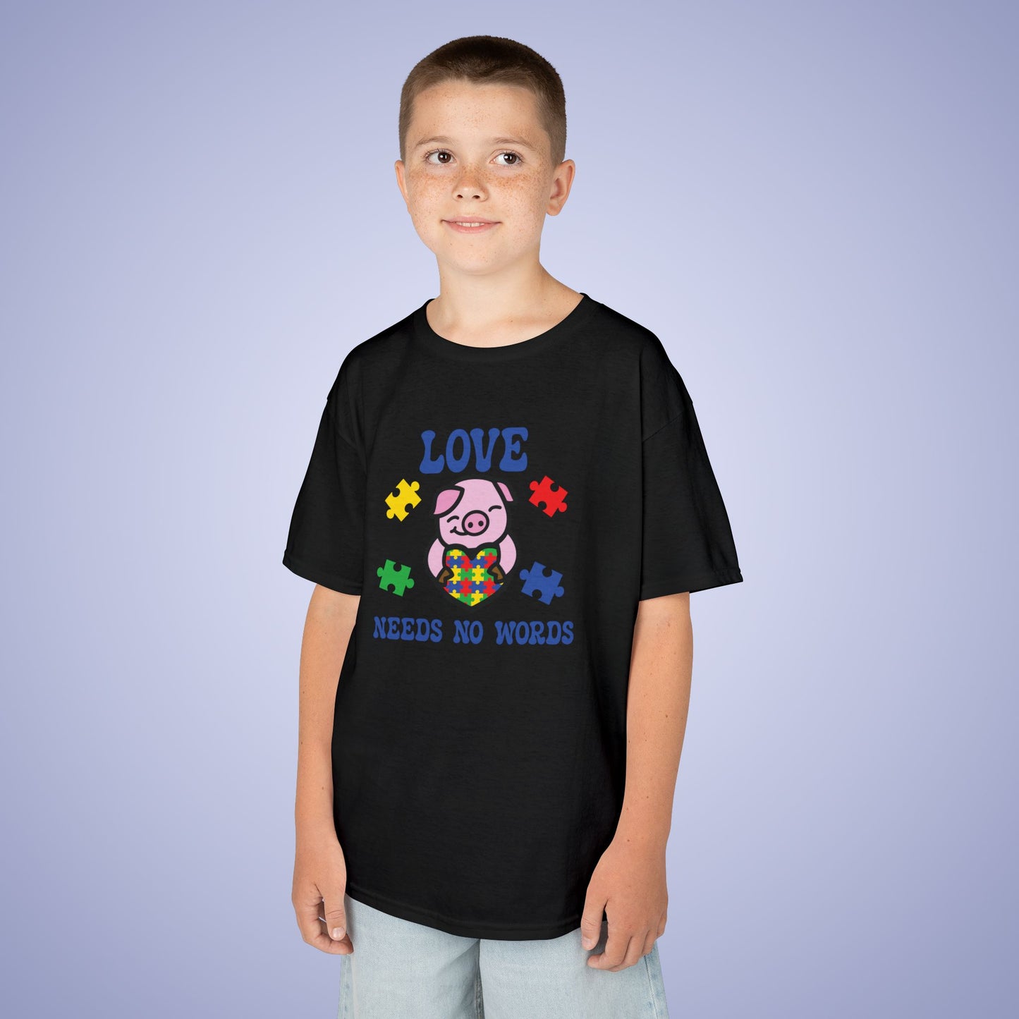 Love Needs No Words Pig Graphic Autism Awareness Cotton Youth T Shirt
