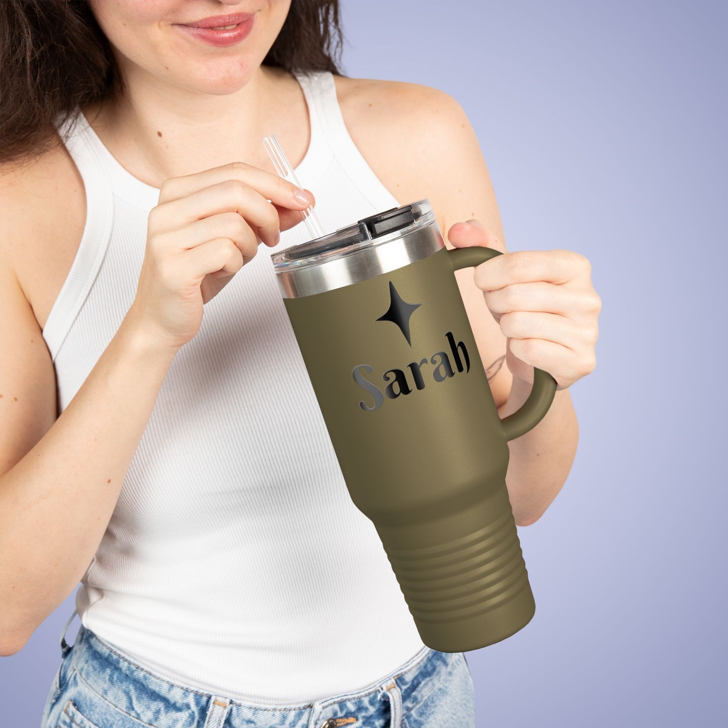 Personalized Insulated Travel Mug - 40oz, Custom Name Mug for Coffee Lovers Olive Green