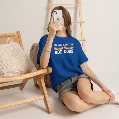 I'm Just Here for the Hot Dogs Funny Hot Dog T-Shirt | Hot Dog Lover Gift White