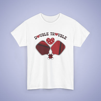 Double Trouble Pickleball T Shirt Retro Couple Matching Red and White Graphic Design