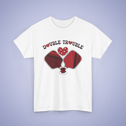 Double Trouble Pickleball T Shirt Retro Couple Matching Red and White Graphic Design