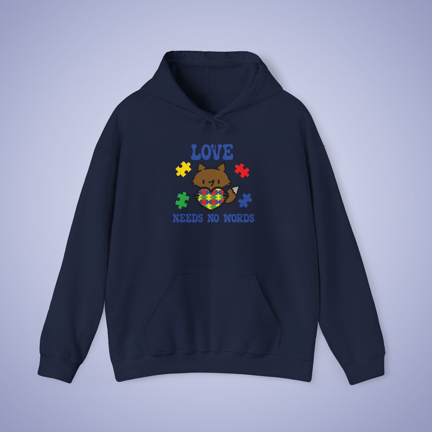 Love Needs No Words Fox Lover Graphic Autism Awareness Hoodie Unisex