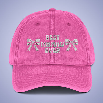 Vintage Best Maman Ever Cap Mothers Day White Embroidered Hat