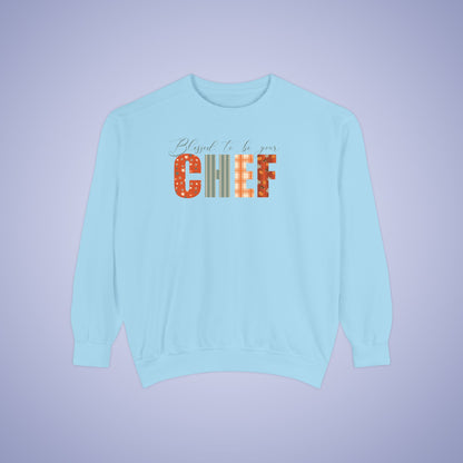 Blessed to be Your Chef White Thanksgiving Patterned Word Art Comfort Sweatshirt Unisex
