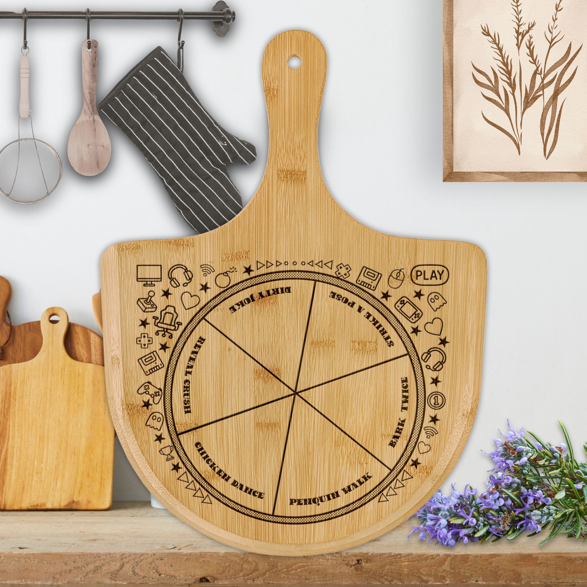 Funny Adult Pizza Game Engraved Bamboo Pizza Board Gamer Gift