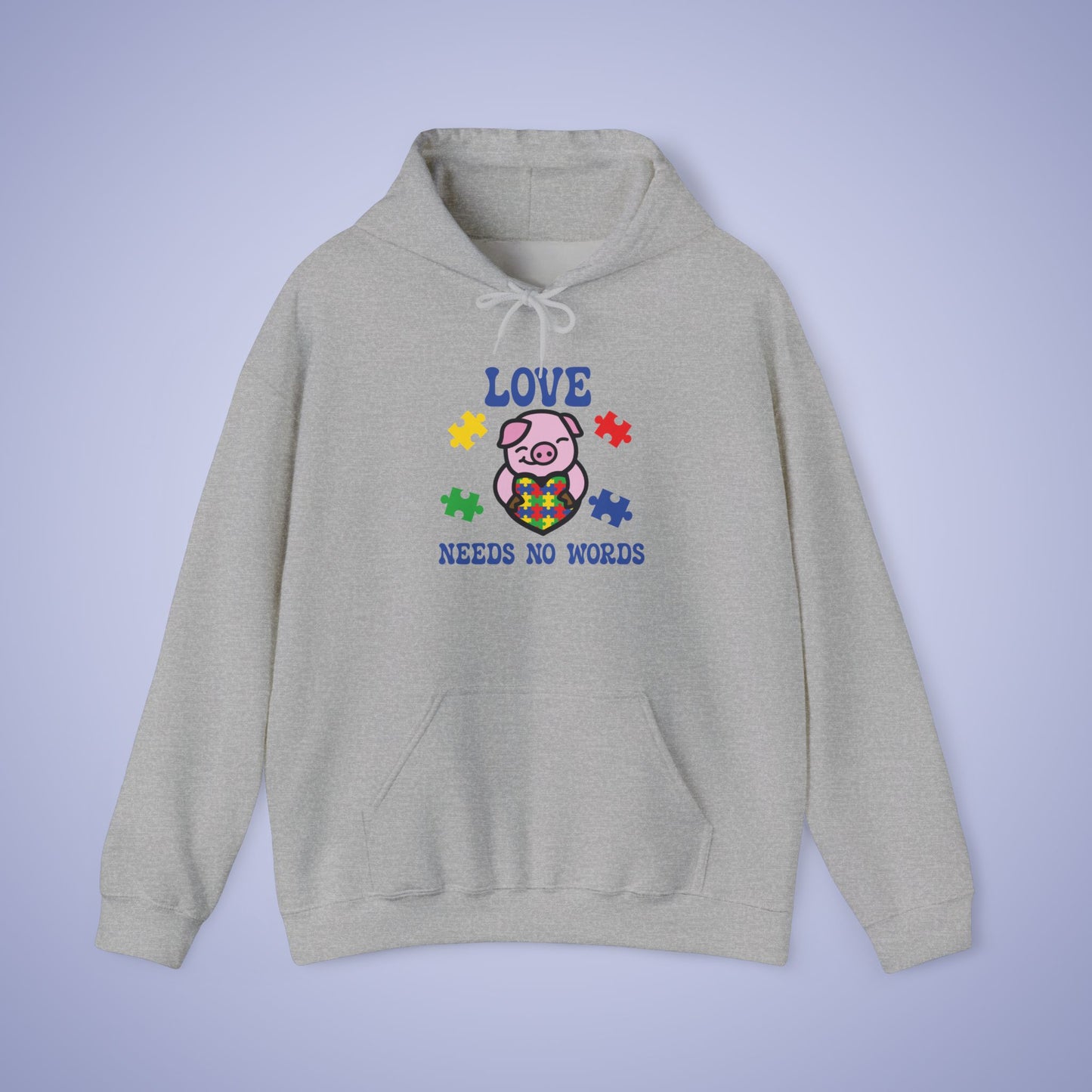 Love Needs No Words Pig Lover Graphic Autism Awareness Hoodie Unisex