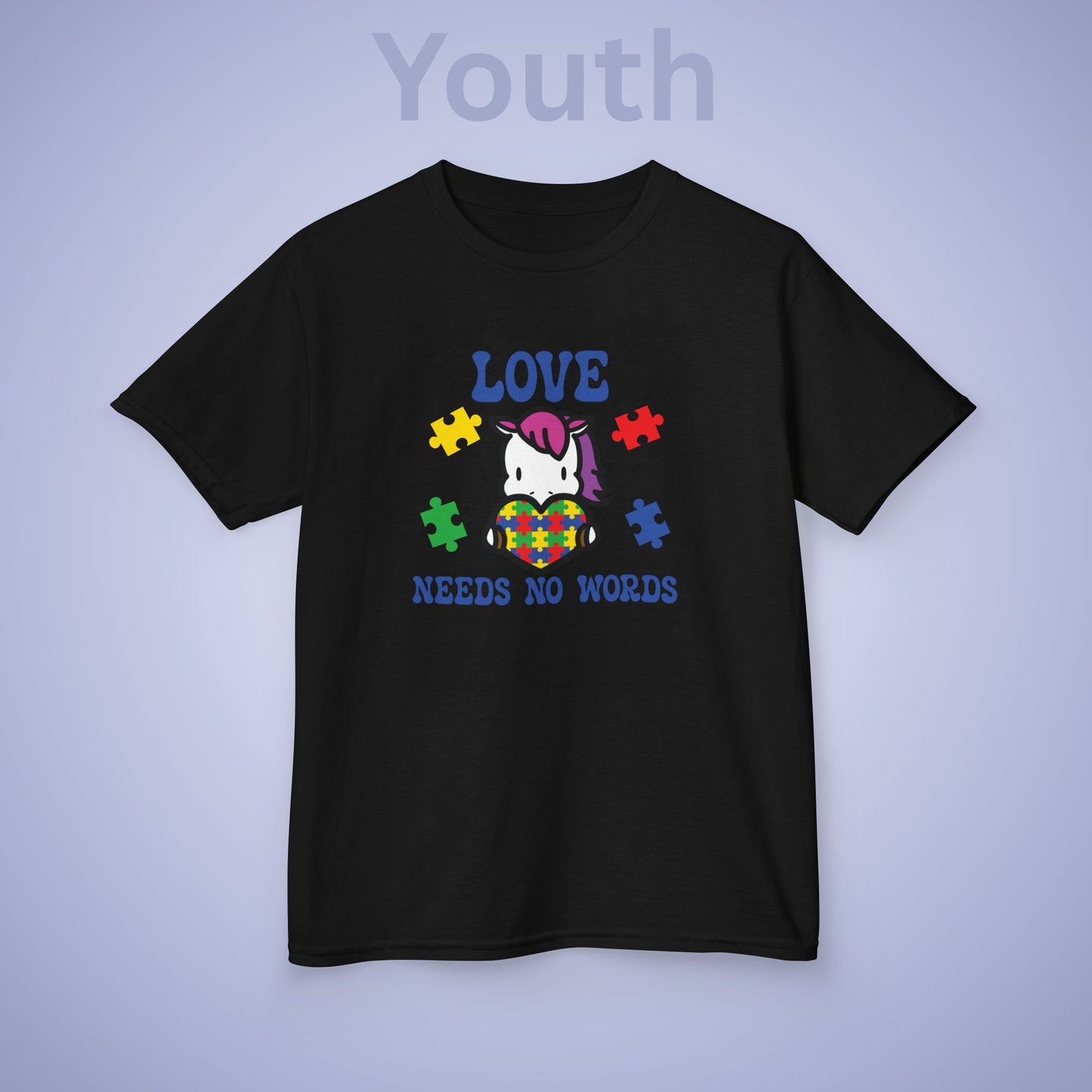 Love Needs No Words Unicorn Graphic Autism Awareness Cotton Youth T Shirt