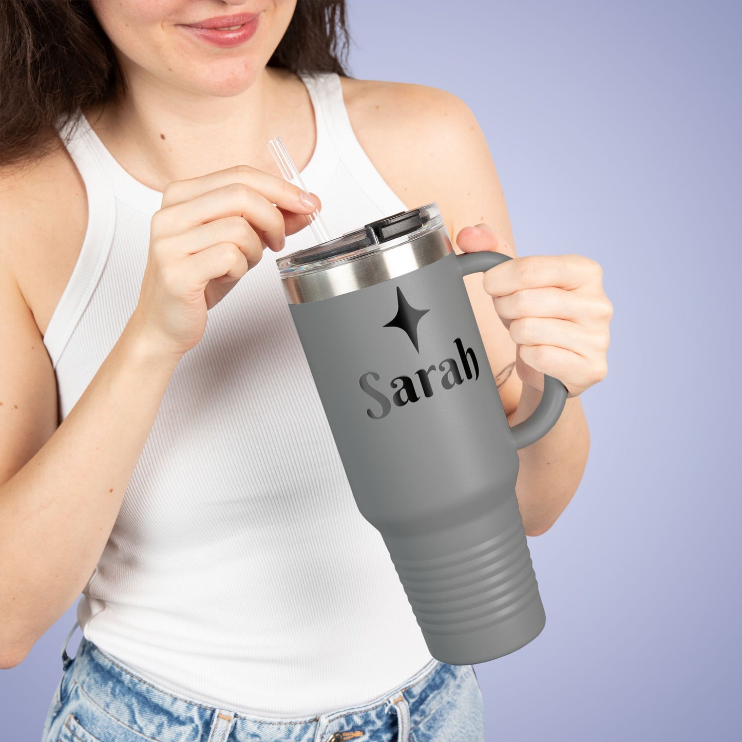 Personalized Insulated Travel Mug - 40oz, Custom Name Mug for Coffee Lovers Dark Grey