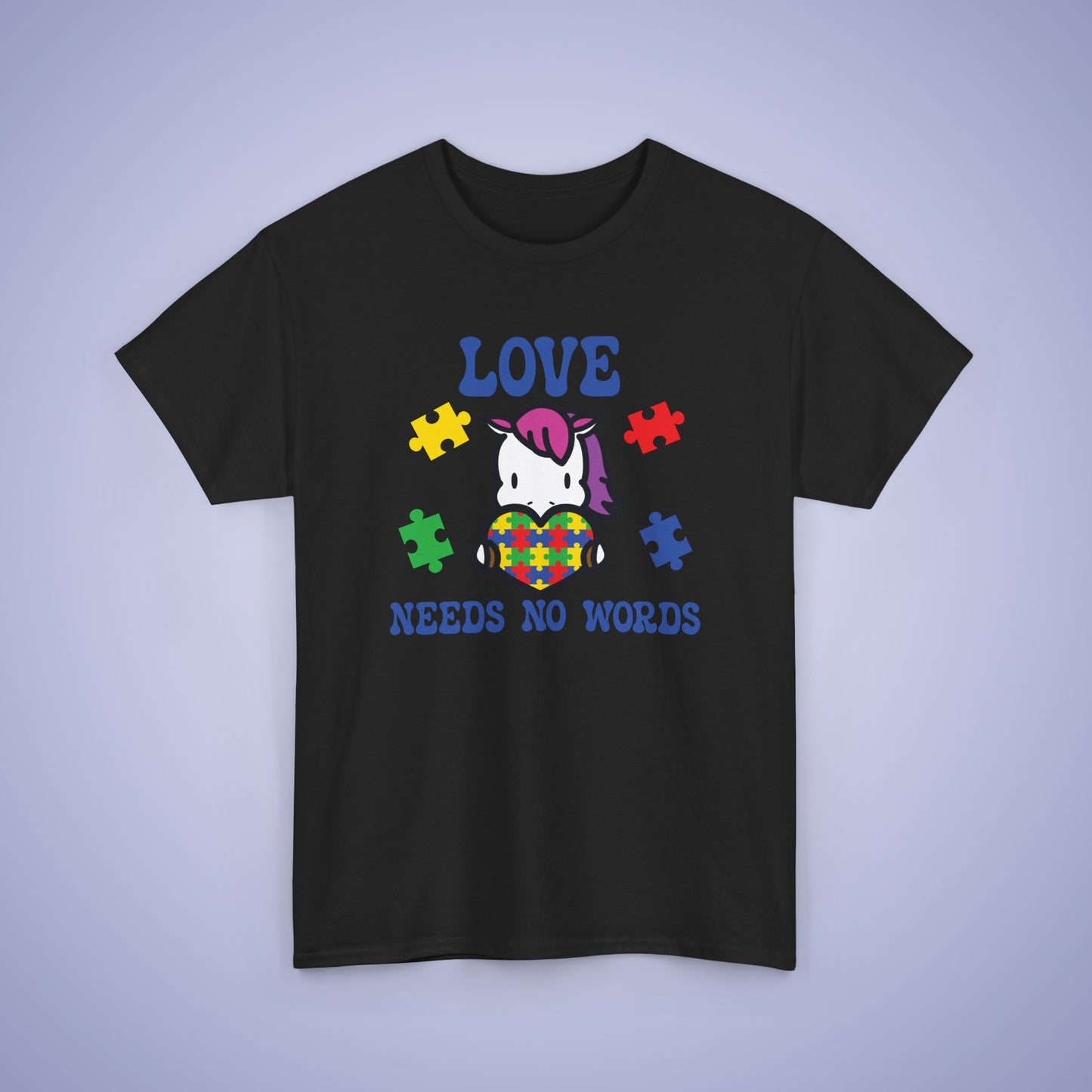 Unicorn Puzzle Heart Graphic Love Needs No Words Autism Awareness Unisex T Shirt